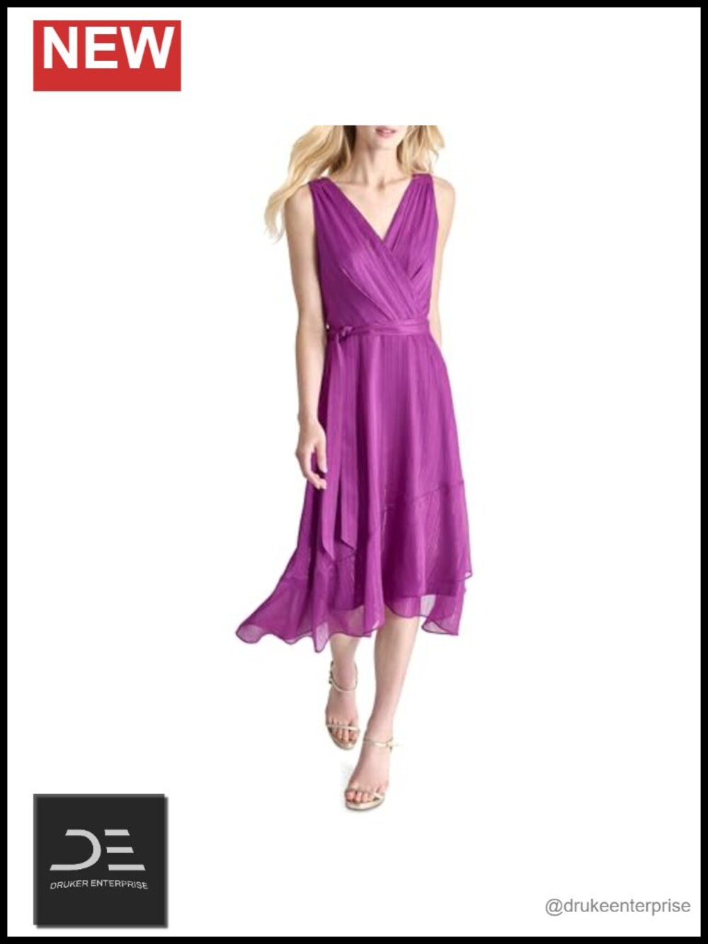 Sleeveless Surplice Fit & Flare Midi Dress Tie Waist